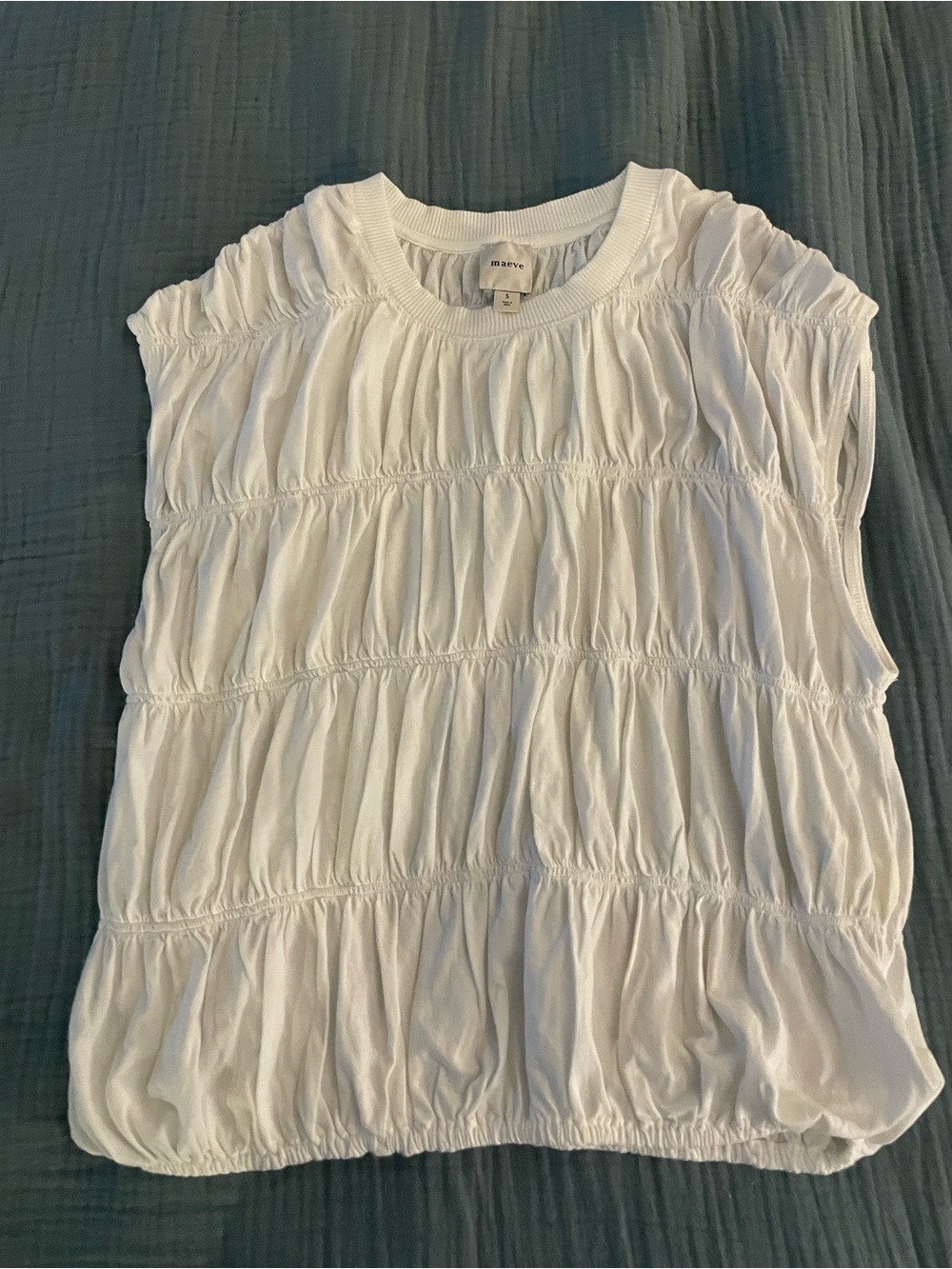 Maeve White Ruched Sleeveless Tank Top